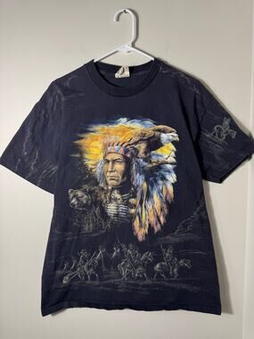Vintage 3D Emblem CMJ Native American Eagle T Shirt Size Large